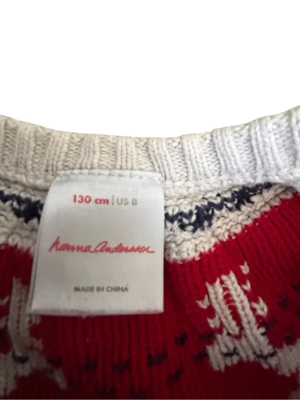 Hanna Andersson Cream Knit Holiday Sweater Dress with Red Accents